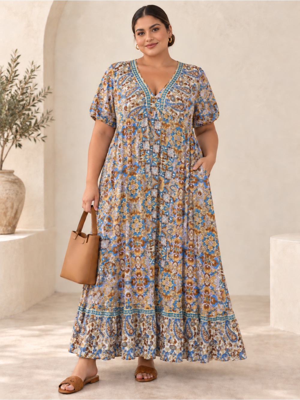NWT | Rusttydustty | Boho Floral Paisley Maxi Dress - Size 2XL